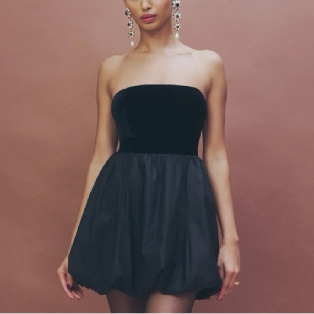 Reformation Black St. Louis Velvet Mini Dress